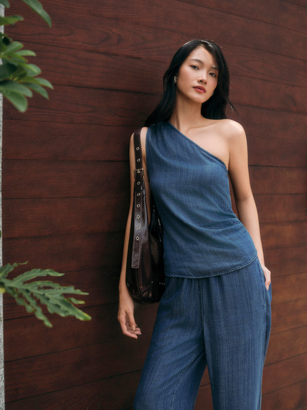 Gentle Denim Effortless Elastic Pants in Dark Blue