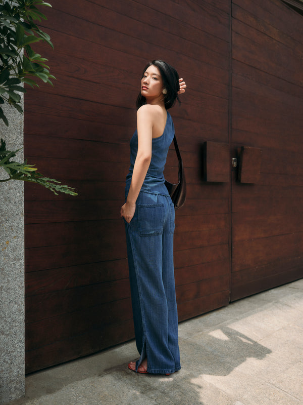 Gentle Denim Effortless Elastic Pants in Dark Blue