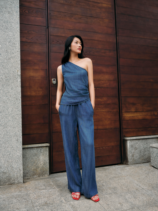 Gentle Denim Effortless Elastic Pants in Dark Blue