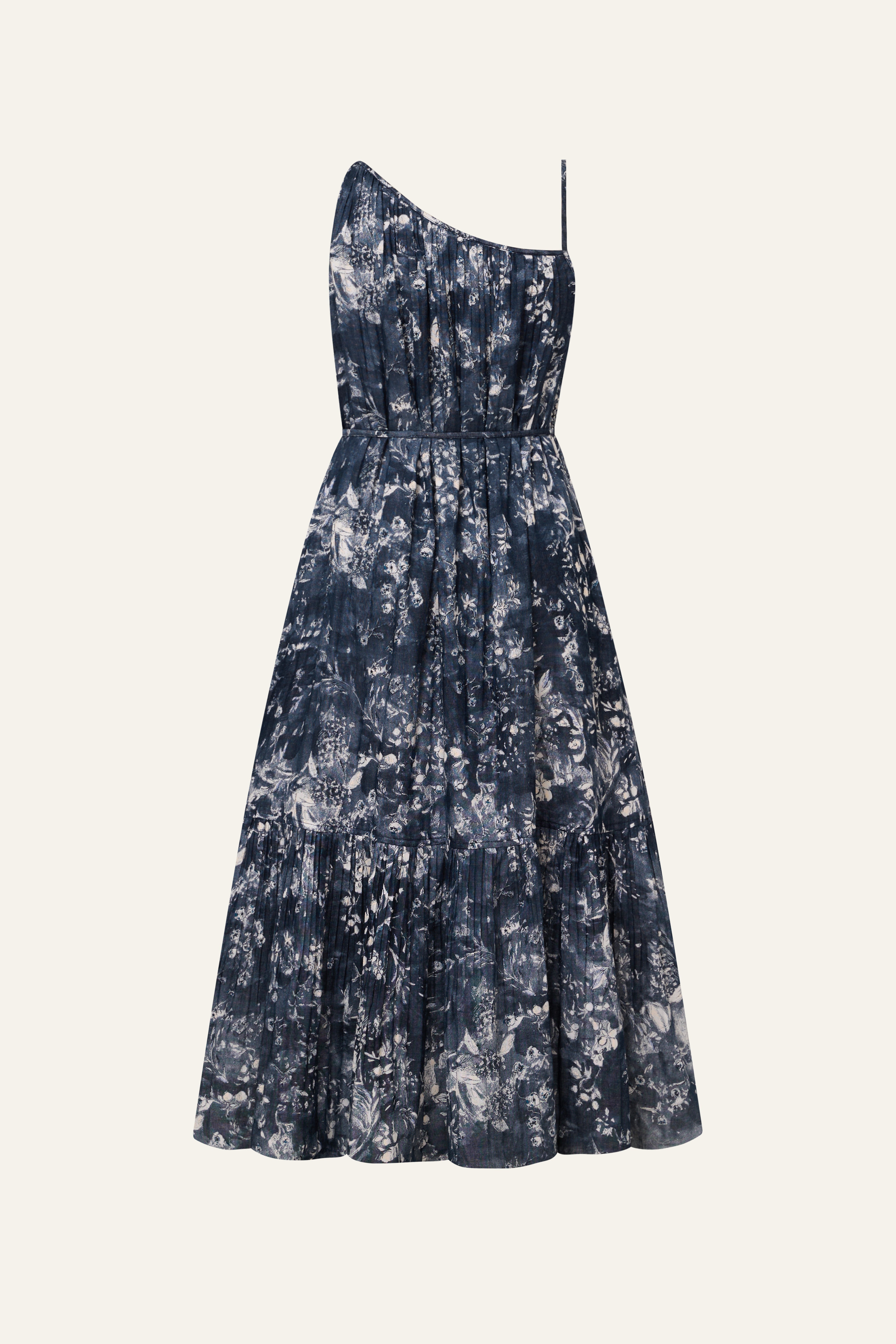 Asymmetric Neckline Artwear Dress in Midnight