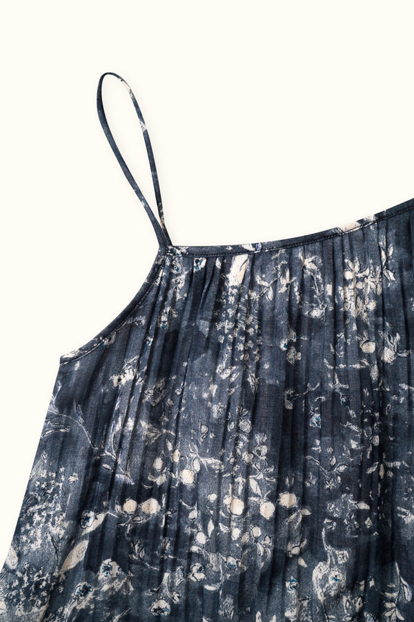 Asymmetric Neckline Artwear Dress in Midnight