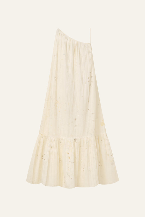 Asymmetric Neckline Artwear Dress in Butter