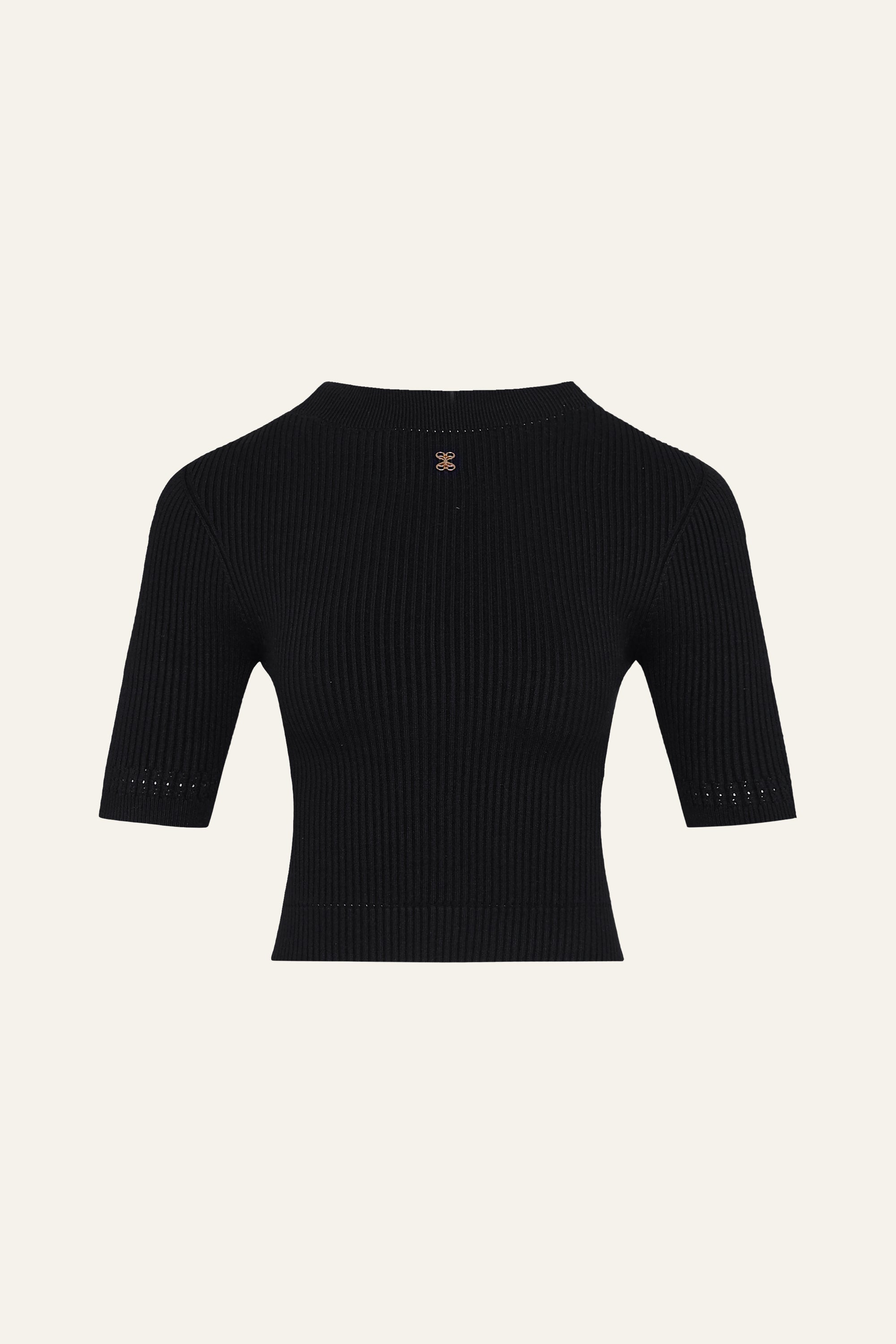 Seamless Knit Sleeved Top in Black