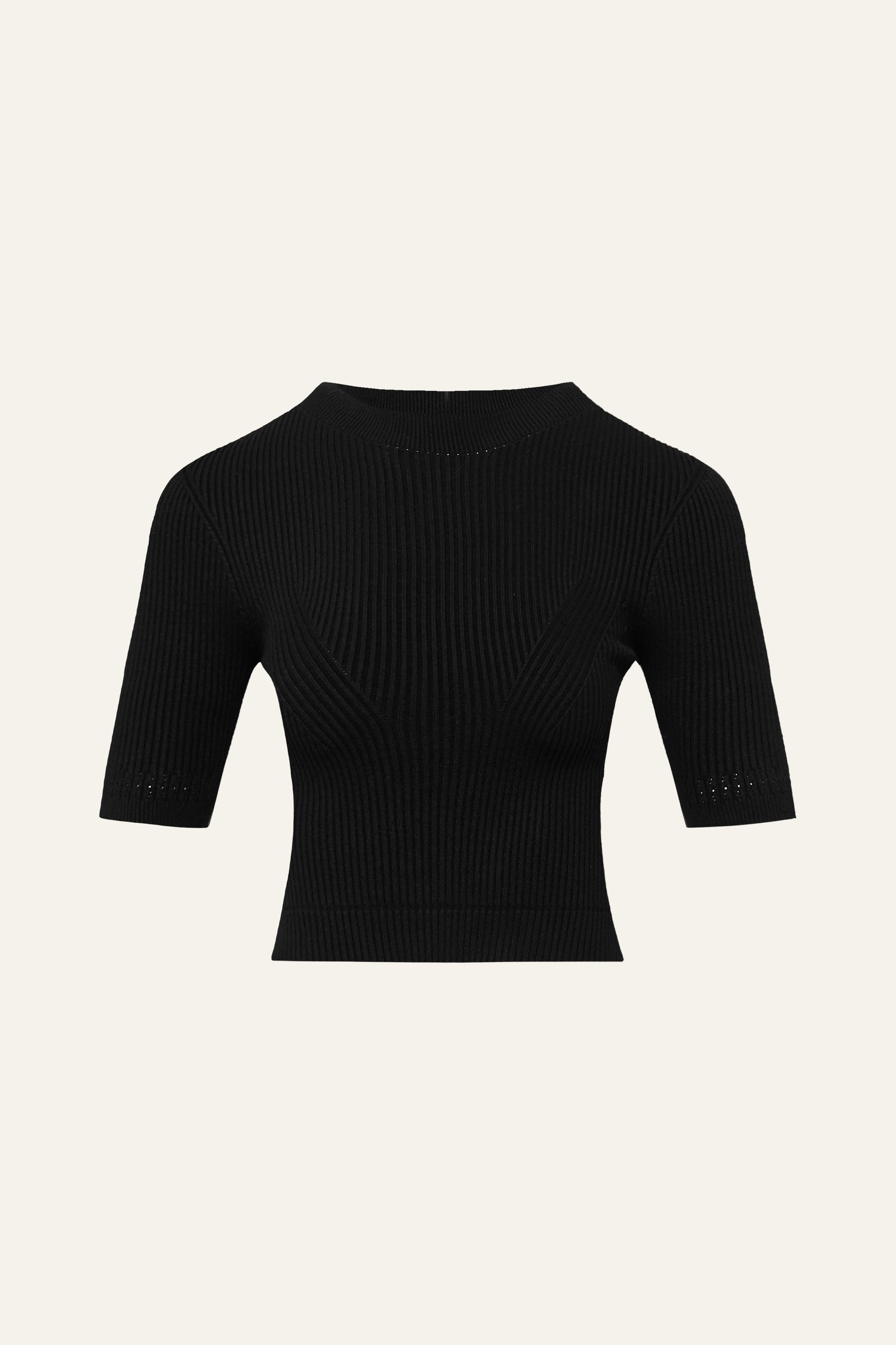 Seamless Knit Sleeved Top in Black