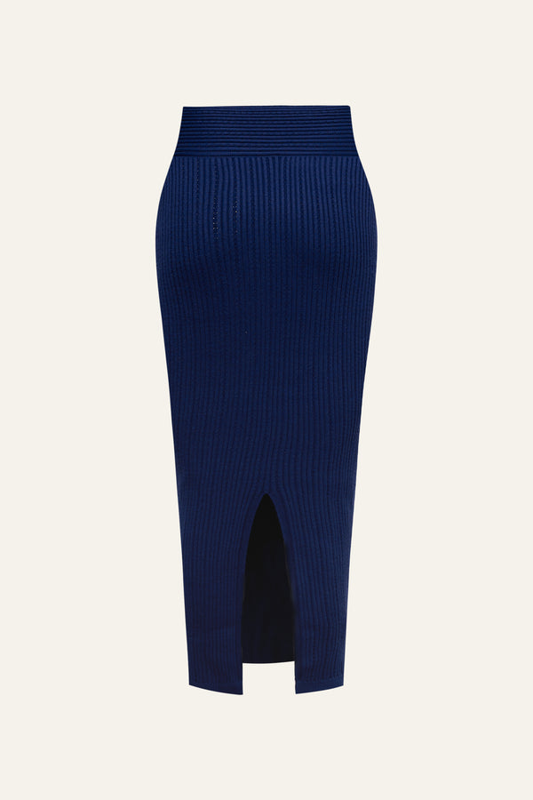 Seamless Knit Column Skirt in Navy