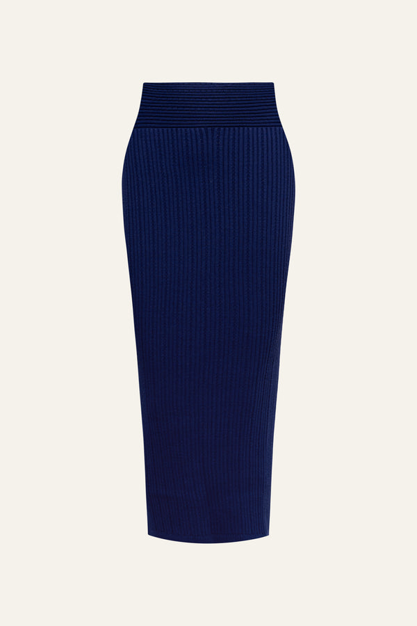 Seamless Knit Column Skirt in Navy