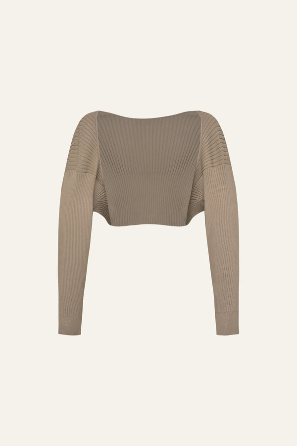 Seamless Knit Shrug Cardigan in Latte