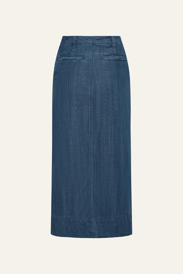 Gentle Denim Column Skirt in Dark Blue
