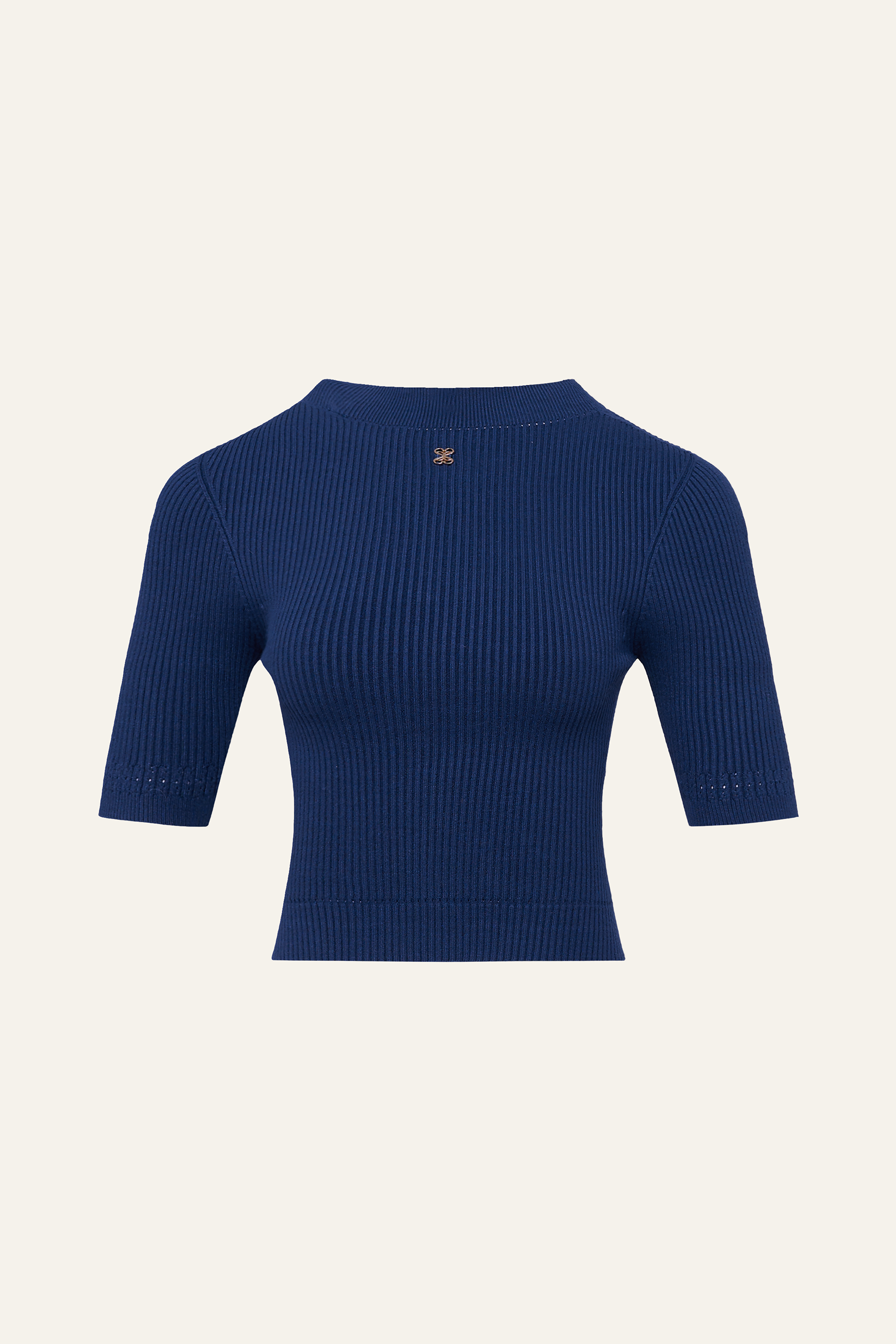 Seamless Knit Sleeved Top in Navy