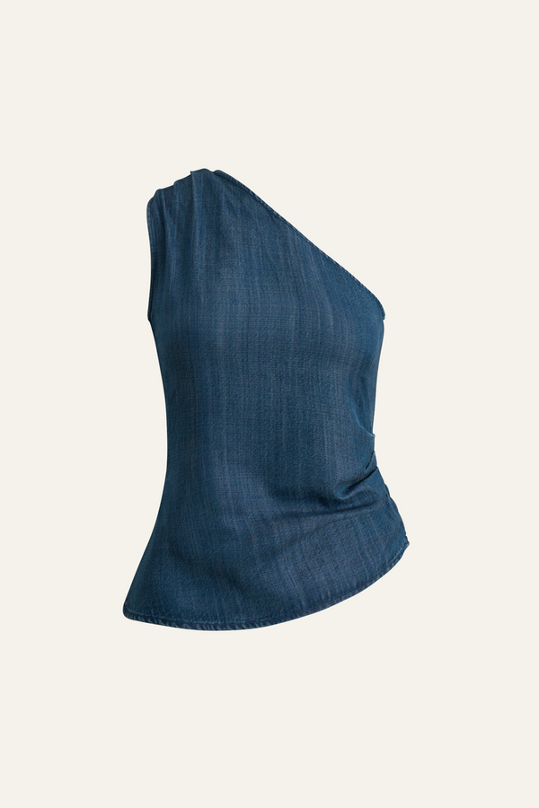 Gentle Denim Toga Top in Dark Blue